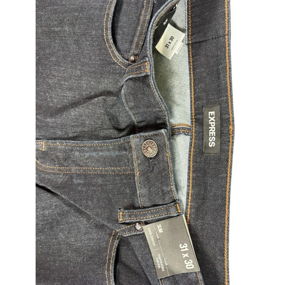 Express Jeans Mens 31x30 Blue Denim Dark Wash Hyper Stretch Slim Straight Leg